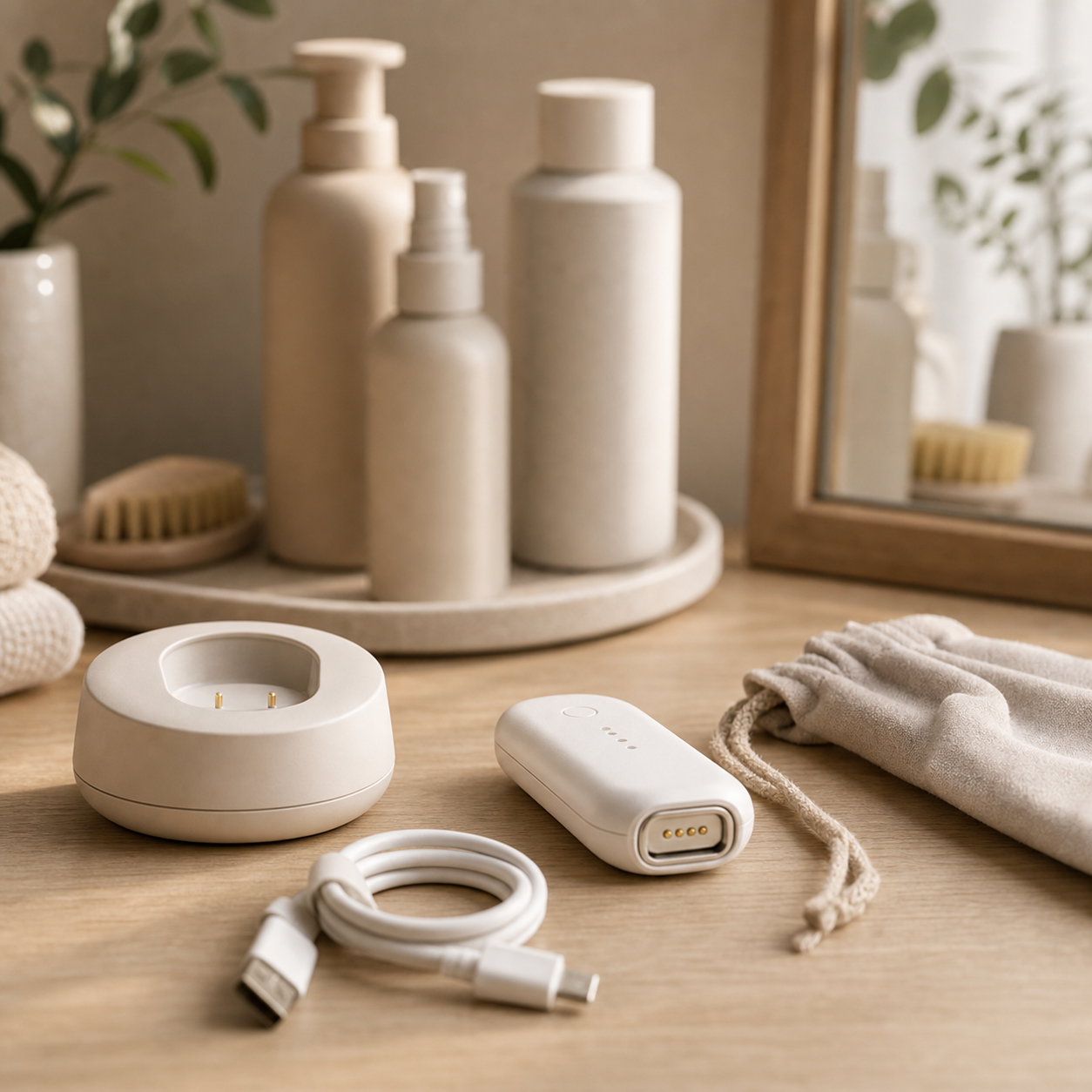 Non-branded hair-care replacement part and charging accessory scene